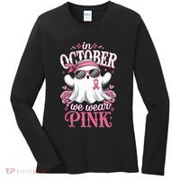 In October We Wear Cute Spooky Halloween Breast Cancer Women's Long Sleeve Shirt thumb 0