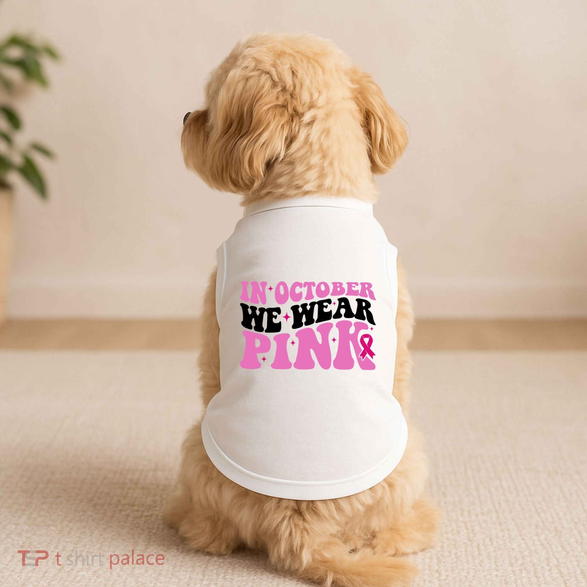 In October We Wear Pink Breast Cancer Ribbon Doggie Tank