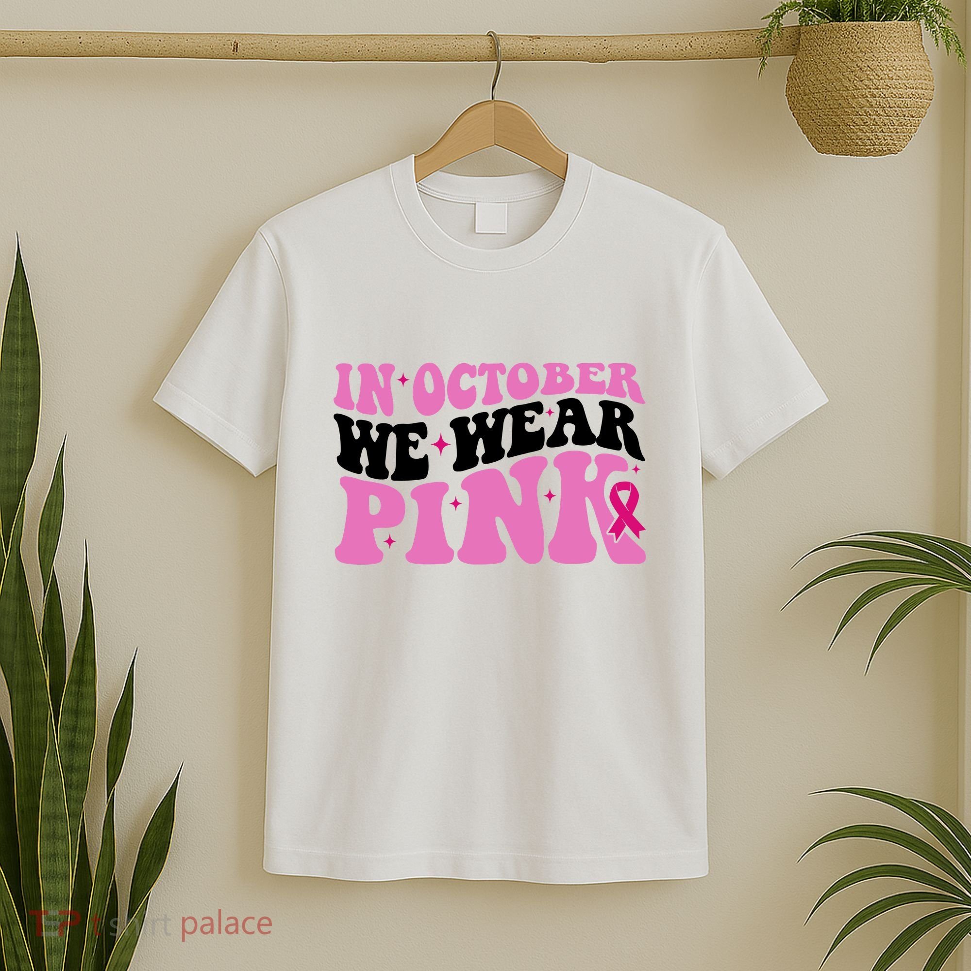 In October We Wear Pink Breast Cancer Ribbon T-Shirt