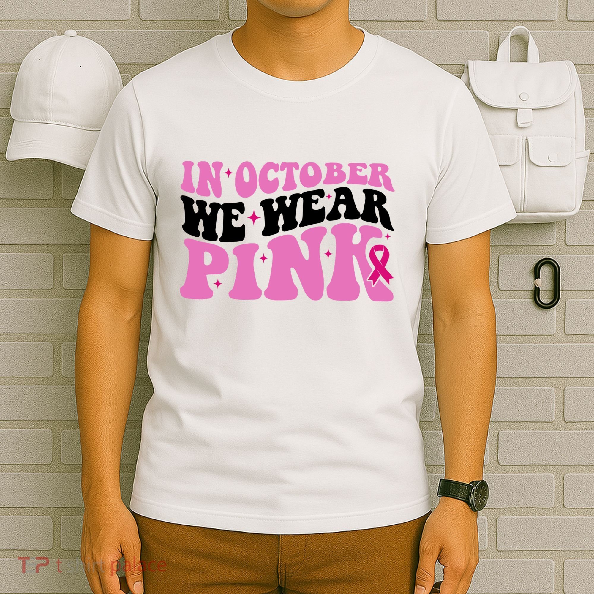 In October We Wear Pink Breast Cancer Ribbon T-Shirt