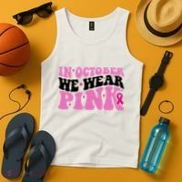 In October We Wear Pink Breast Cancer Ribbon Tank Top thumb 4