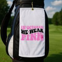 In October We Wear Pink Breast Cancer Ribbon Golf Towel thumb 2