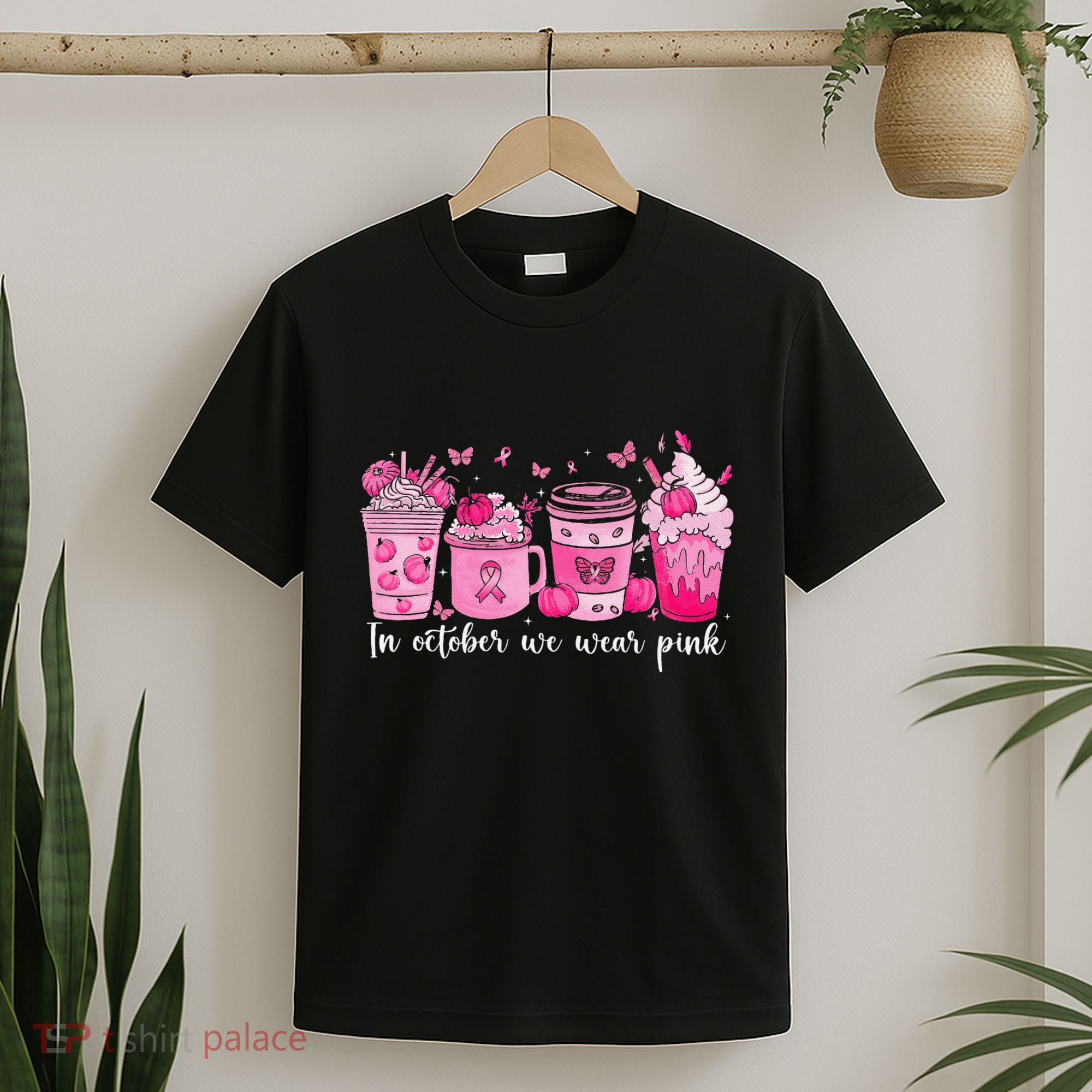 In October We Wear P.Ink Ribbon Pumpkin Spice Breast Cancer Gift T-Shirt