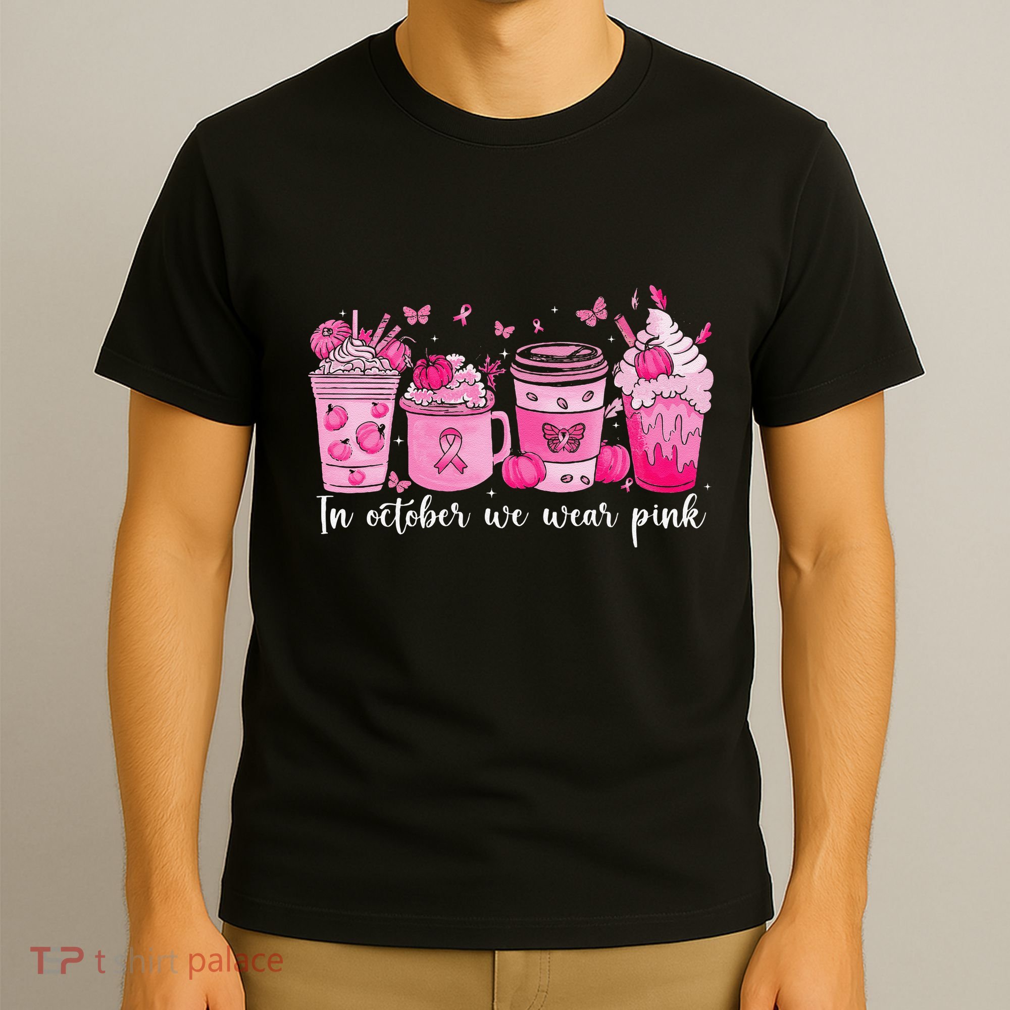 In October We Wear P.Ink Ribbon Pumpkin Spice Breast Cancer Gift T-Shirt
