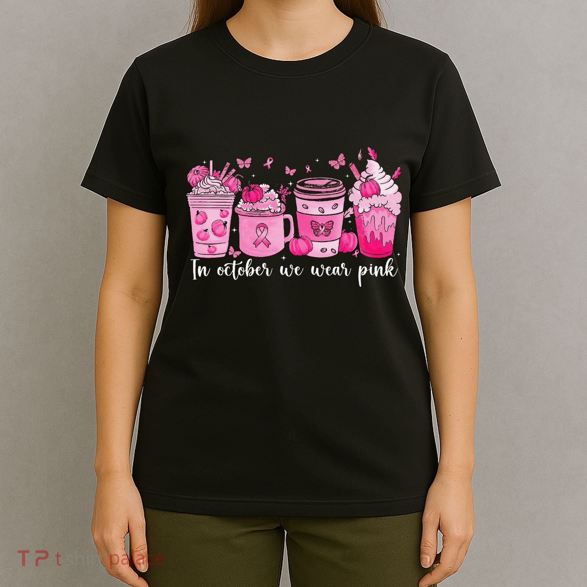 In October We Wear P.Ink Ribbon Pumpkin Spice Breast Cancer Gift T-Shirt