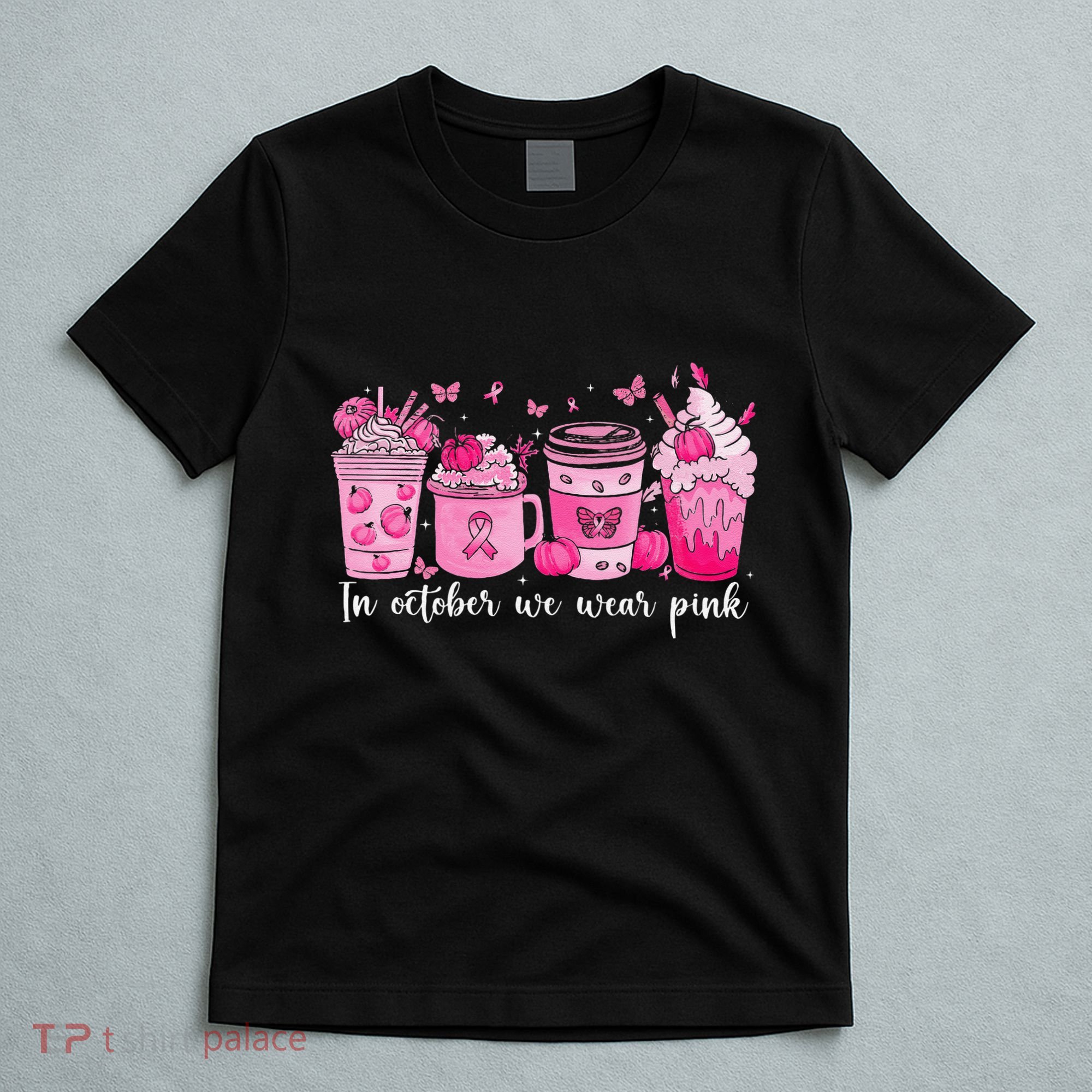 In October We Wear P.Ink Ribbon Pumpkin Spice Breast Cancer Gift T-Shirt