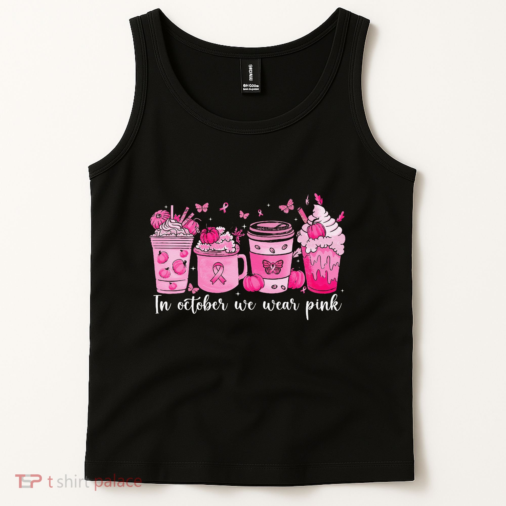 In October We Wear P.Ink Ribbon Pumpkin Spice Breast Cancer Gift Tank Top