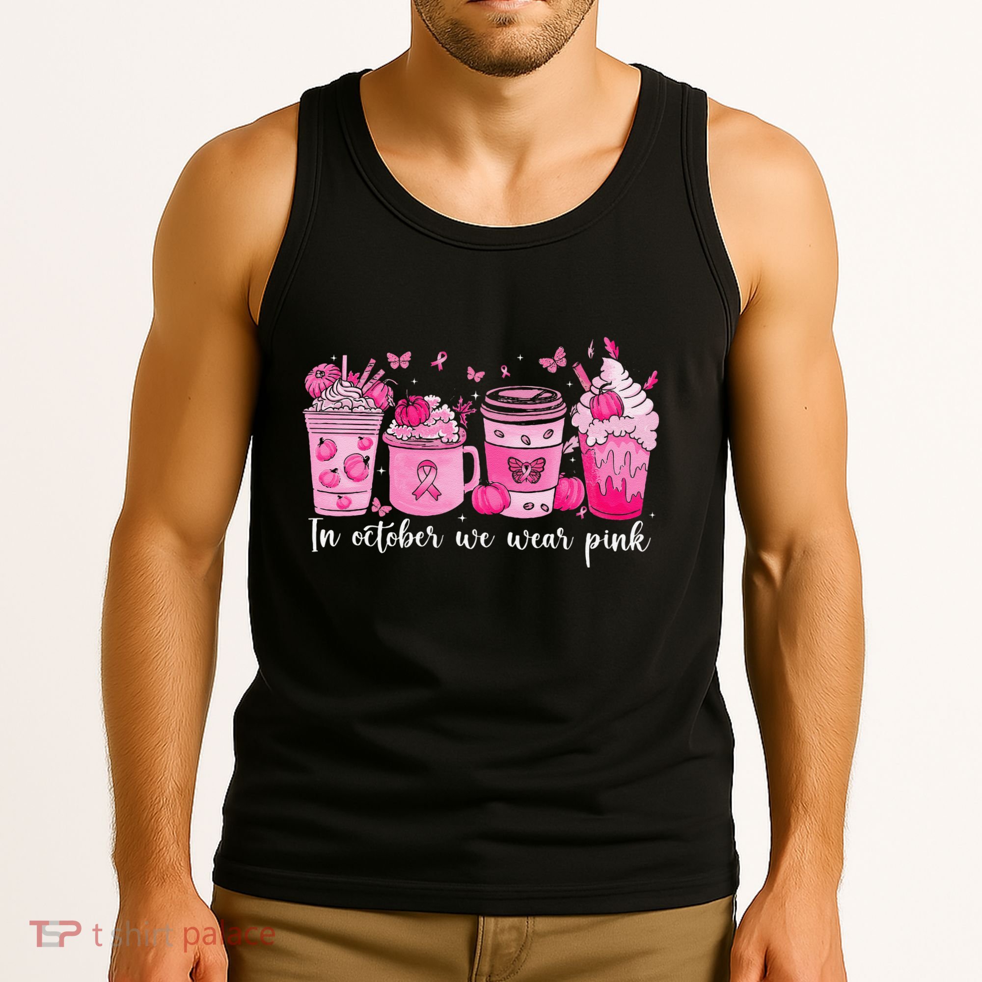 In October We Wear P.Ink Ribbon Pumpkin Spice Breast Cancer Gift Tank Top