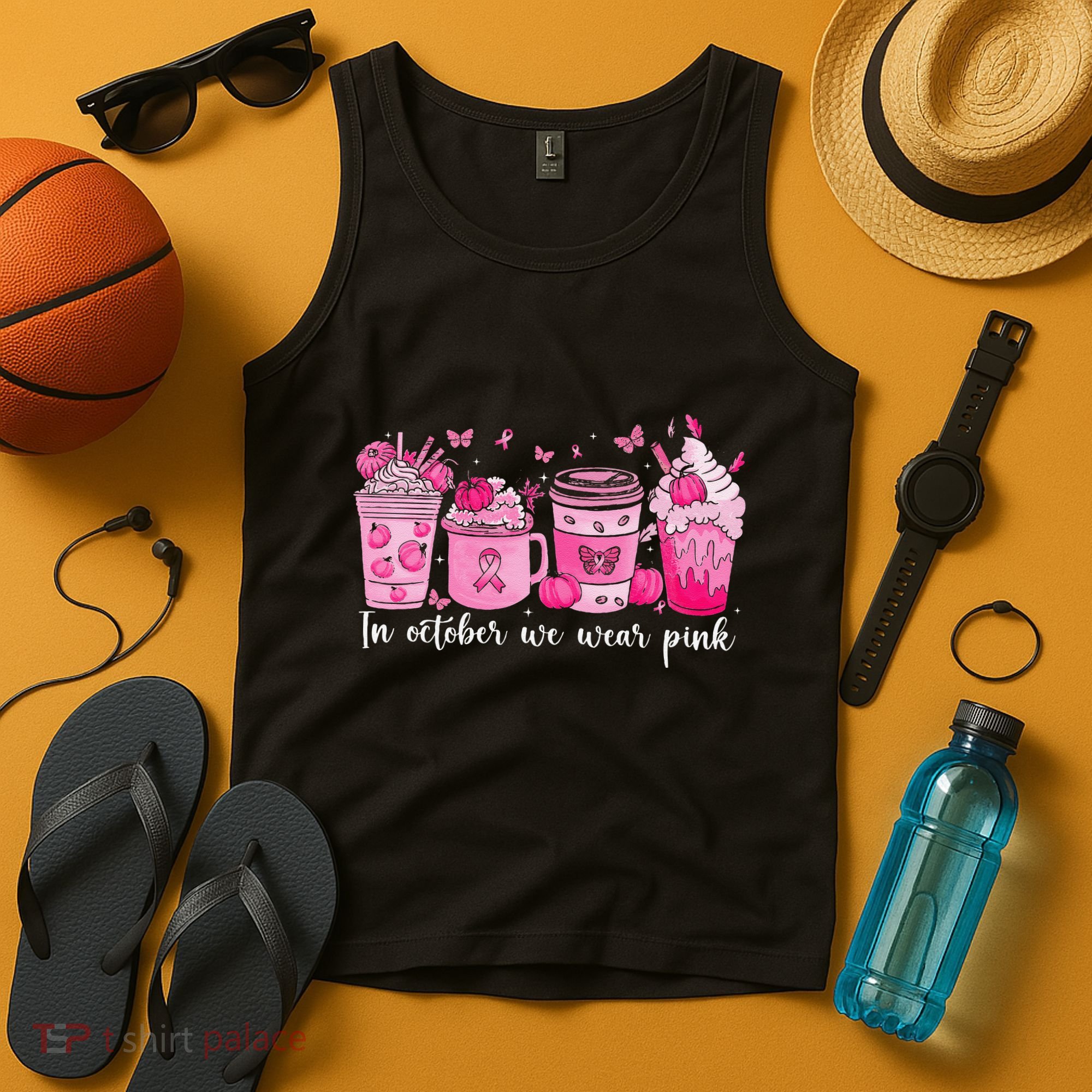 In October We Wear P.Ink Ribbon Pumpkin Spice Breast Cancer Gift Tank Top