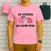 In October We Wear Pink Breast Cancer Pumpkin Ribbon T-Shirt thumb 6