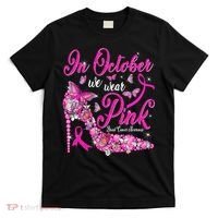 In October We Wear Pink Butterflies Breast Cancer Awareness T-Shirt thumb 0