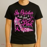 In October We Wear Pink Butterflies Breast Cancer Awareness T-Shirt thumb 3
