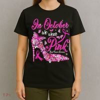 In October We Wear Pink Butterflies Breast Cancer Awareness T-Shirt thumb 4