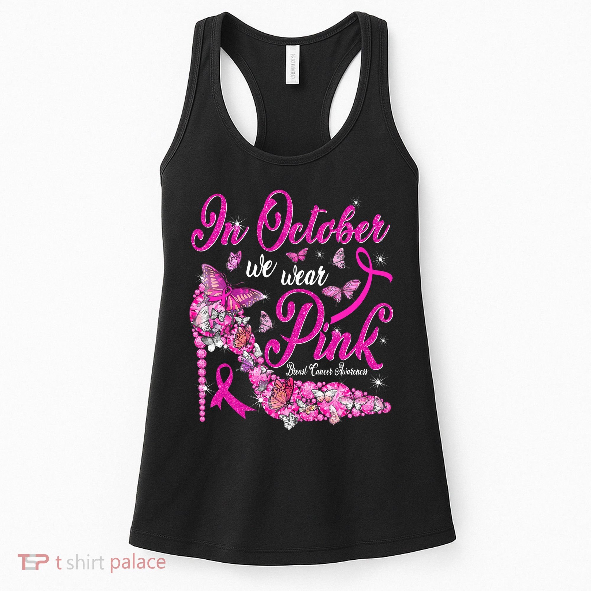 In October We Wear Pink Butterflies Breast Cancer Awareness Women's Tank Top