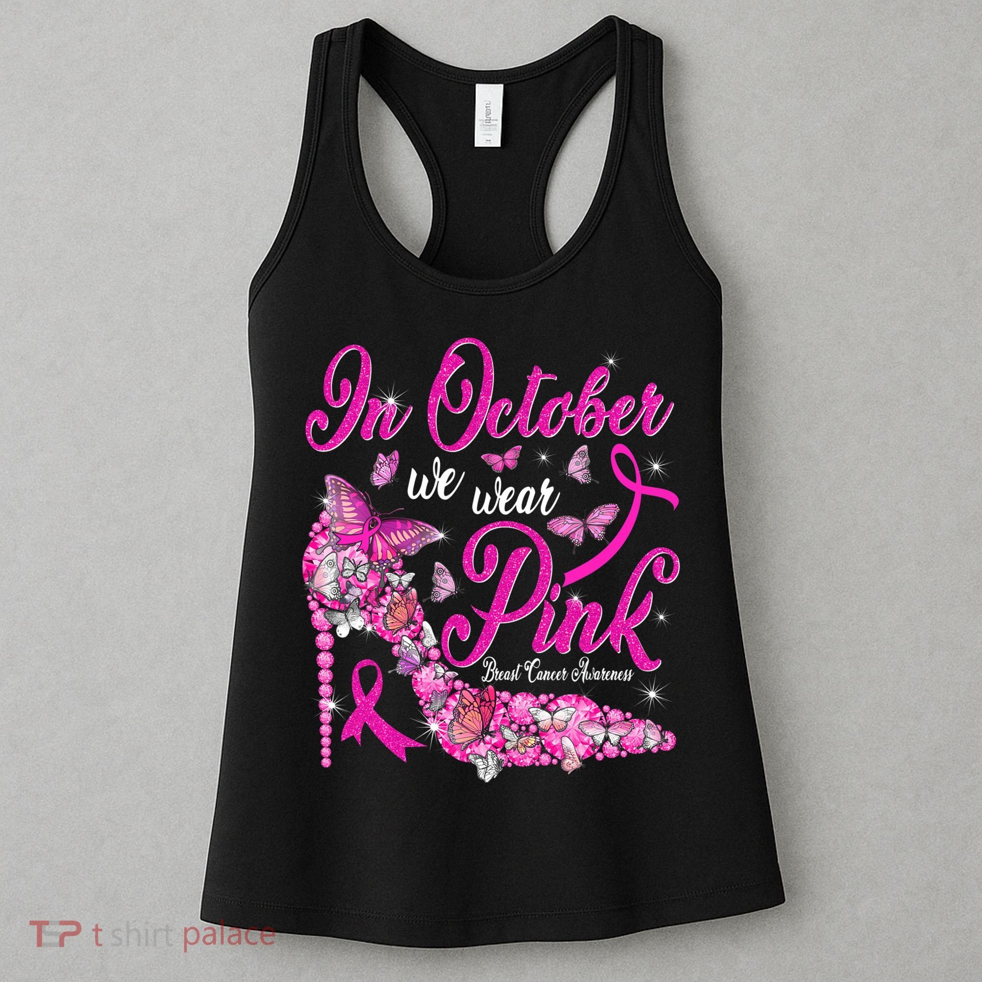 In October We Wear Pink Butterflies Breast Cancer Awareness Women's Tank Top
