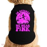 In October We Wear Pink Breast Cancer Halloween Witch Doggie Tank thumb 0
