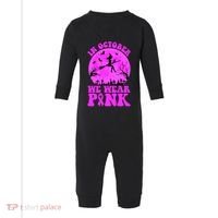 In October We Wear Pink Breast Cancer Halloween Witch Infant Fleece One Piece thumb 0