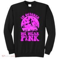 In October We Wear Pink Breast Cancer Halloween Witch Sweatshirt thumb 0