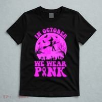 In October We Wear Pink Breast Cancer Halloween Witch T-Shirt thumb 5