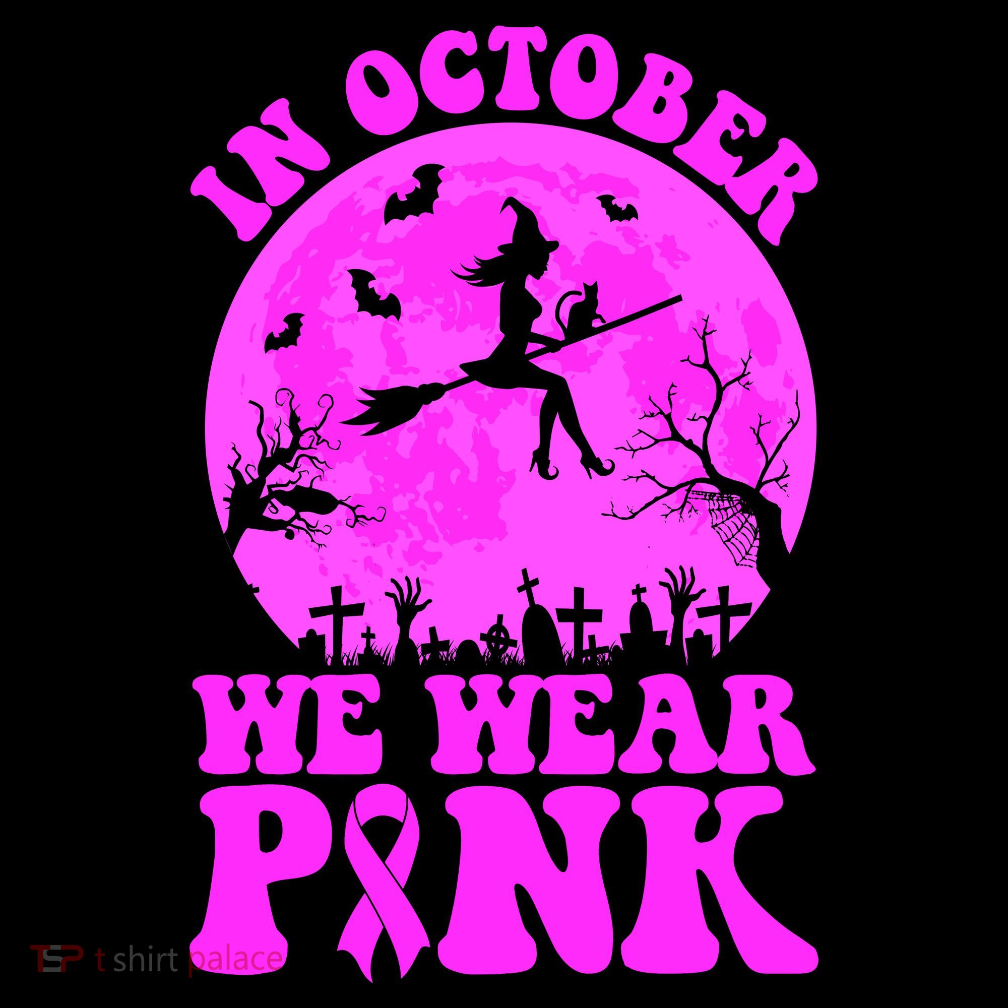 In October We Wear Pink Breast Cancer Halloween Witch Coffee Mug