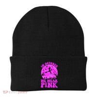 In October We Wear Pink Breast Cancer Halloween Witch Beanie thumb 0
