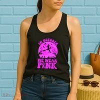 In October We Wear Pink Breast Cancer Halloween Witch Women's Tank Top thumb 2