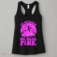 In October We Wear Pink Breast Cancer Halloween Witch Women's Tank Top thumb 3