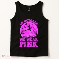 In October We Wear Pink Breast Cancer Halloween Witch Tank Top thumb 2
