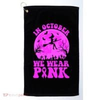 In October We Wear Pink Breast Cancer Halloween Witch Golf Towel thumb 0