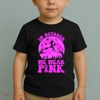 In October We Wear Pink Breast Cancer Halloween Witch Toddler T-Shirt thumb 2