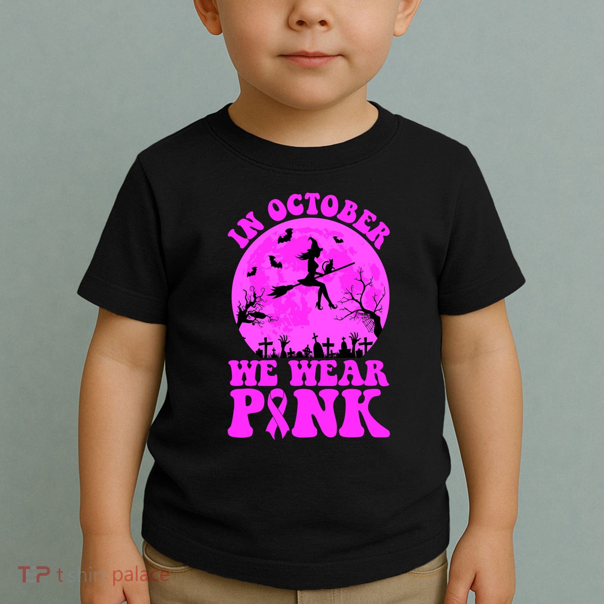 In October We Wear Pink Breast Cancer Halloween Witch Toddler T-Shirt
