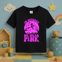 In October We Wear Pink Breast Cancer Halloween Witch Toddler T-Shirt thumb 3
