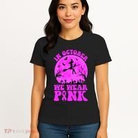 In October We Wear Pink Breast Cancer Halloween Witch Women's T-Shirt thumb 4