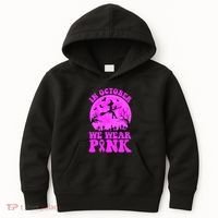 In October We Wear Pink Breast Cancer Halloween Witch Kids Hoodie thumb 0