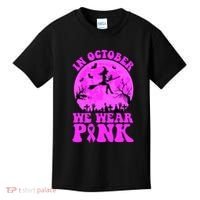 In October We Wear Pink Breast Cancer Halloween Witch Kids T-Shirt thumb 0
