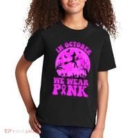 In October We Wear Pink Breast Cancer Halloween Witch Kids T-Shirt thumb 2