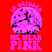 In October We Wear Pink Breast Cancer Halloween Witch Santa Hat thumb 1