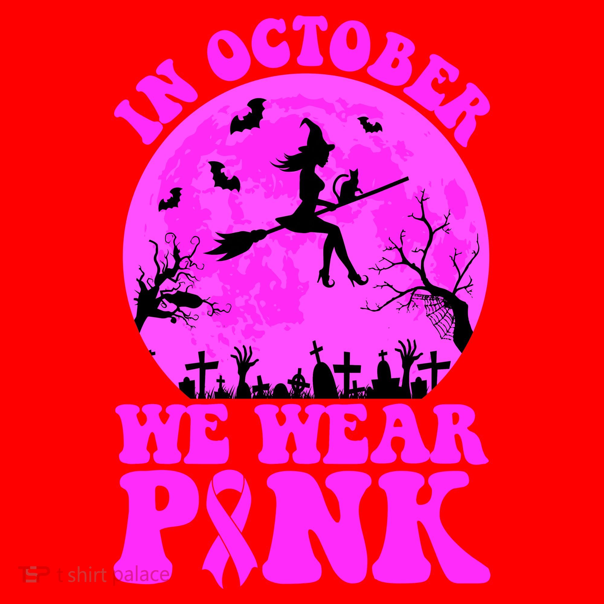 In October We Wear Pink Breast Cancer Halloween Witch Santa Hat