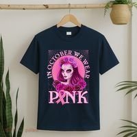 In October We Wear Pink Day Of The Dead Breast Cancer Warrior T-Shirt thumb 2