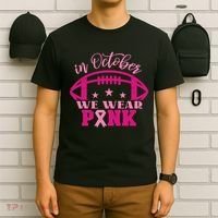 In October We Wear Pink Football Ribbon T-Shirt thumb 6