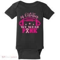 In October We Wear Pink Football Ribbon Baby Bodysuit thumb 0