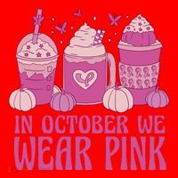 In October We Wear Pink Autumn Pumpkin Coffee Santa Hat thumb 1