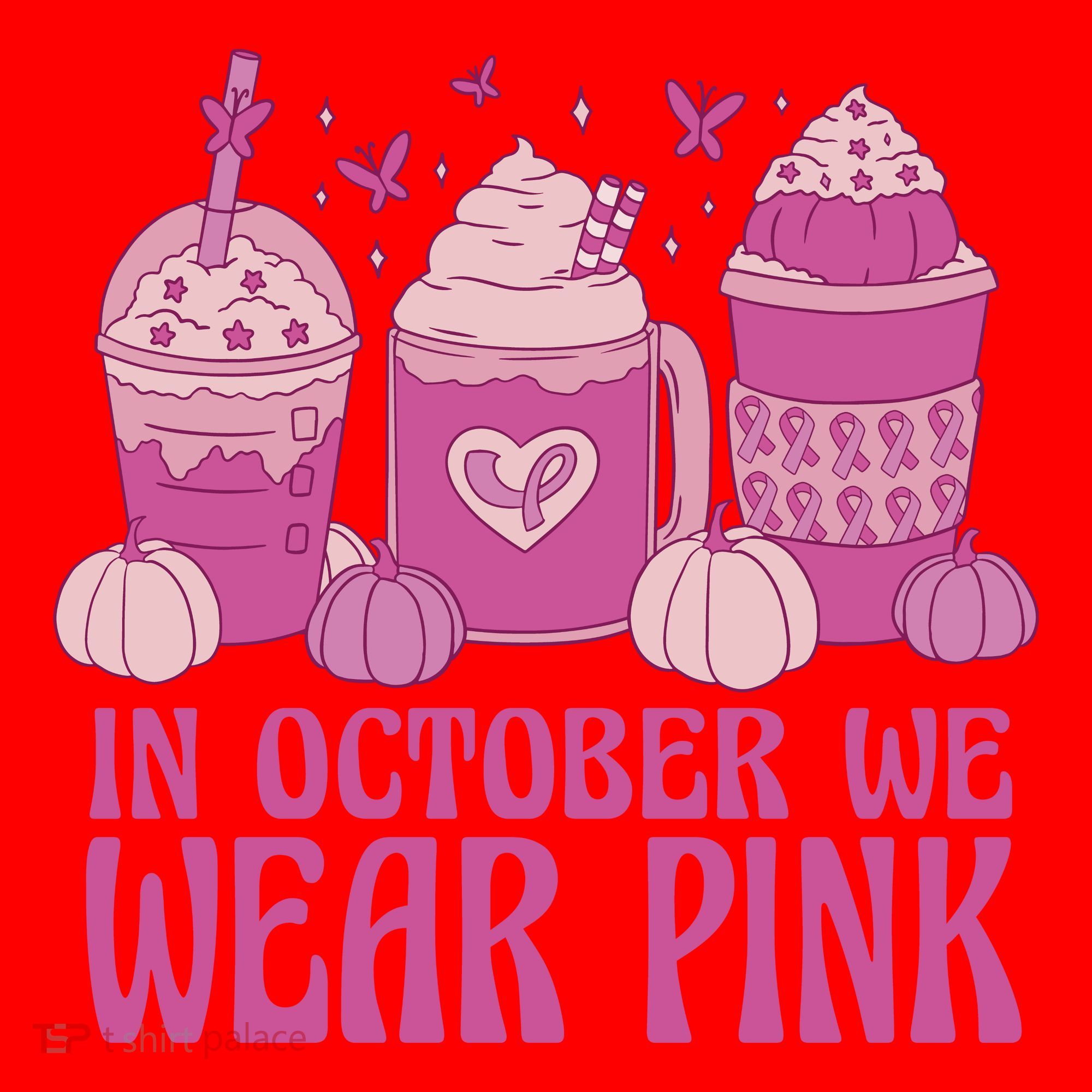 In October We Wear Pink Autumn Pumpkin Coffee Santa Hat