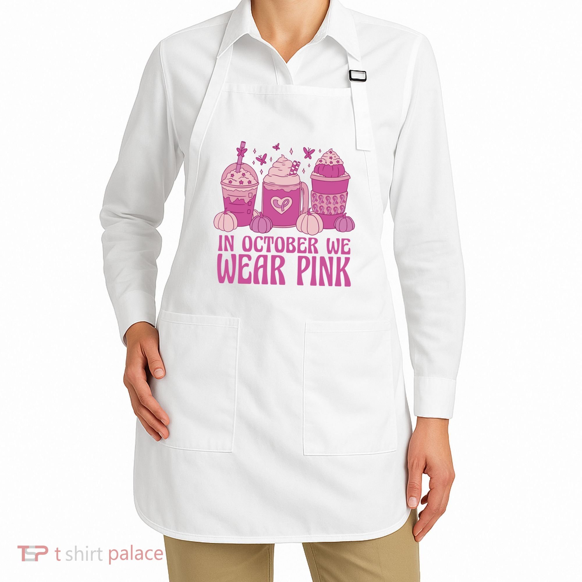 In October We Wear Pink Autumn Pumpkin Coffee Apron