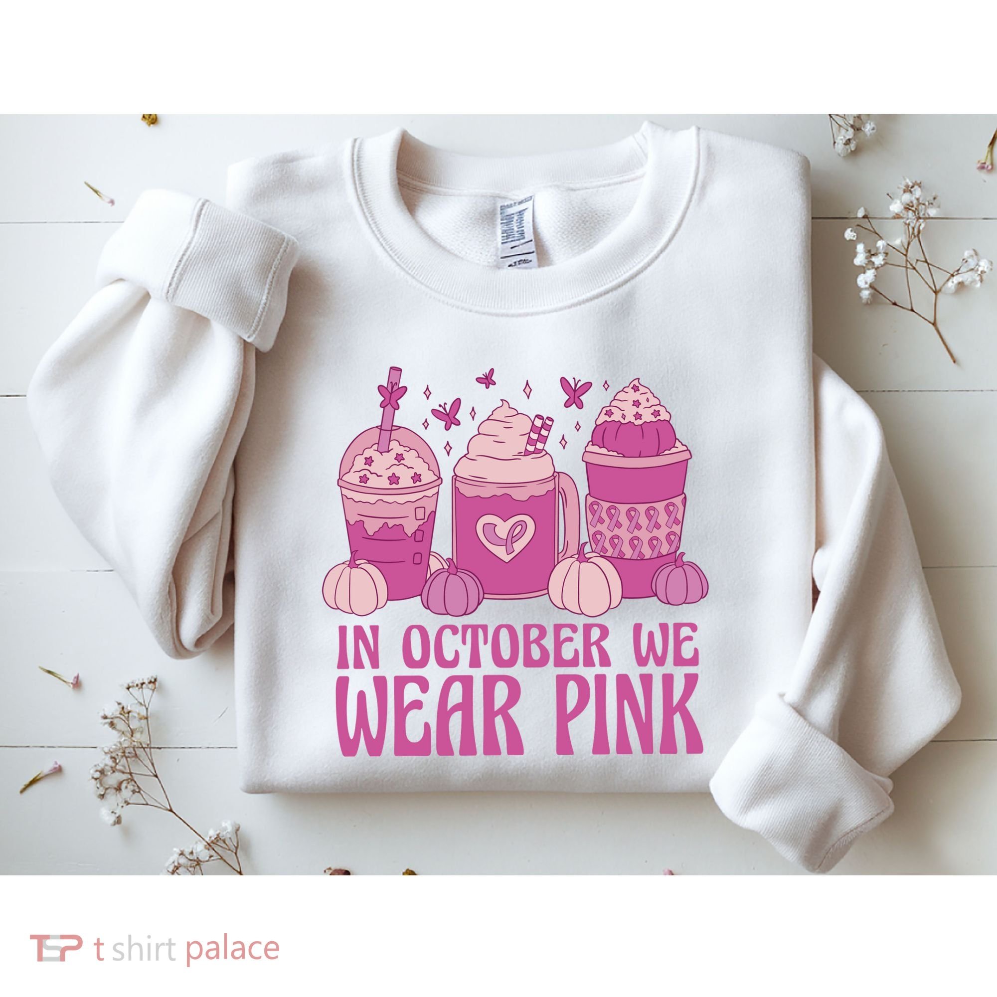 In October We Wear Pink Autumn Pumpkin Coffee Sweatshirt