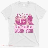 In October We Wear Pink Autumn Pumpkin Coffee T-Shirt thumb 0