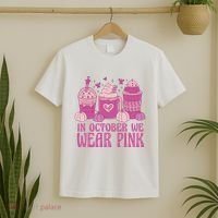 In October We Wear Pink Autumn Pumpkin Coffee T-Shirt thumb 2