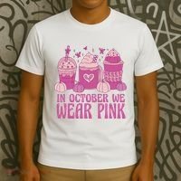 In October We Wear Pink Autumn Pumpkin Coffee T-Shirt thumb 3