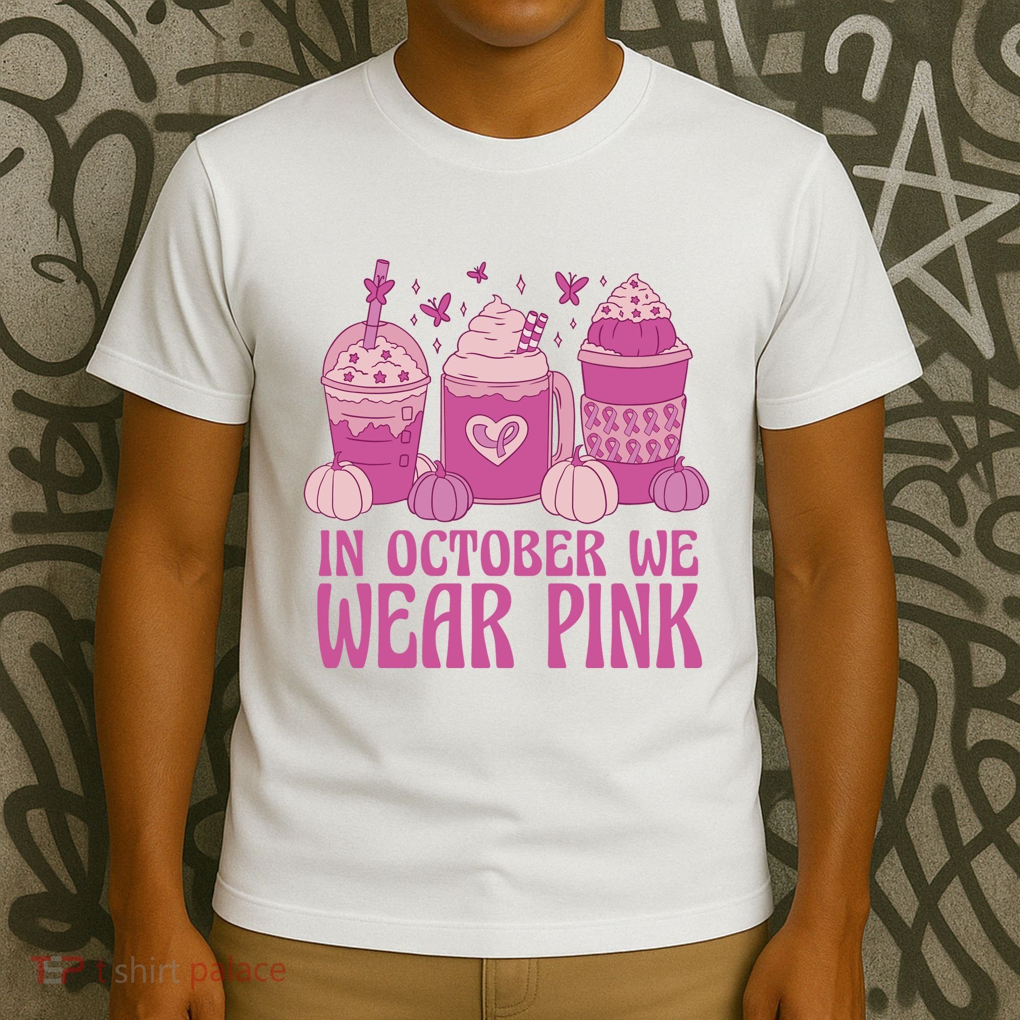 In October We Wear Pink Autumn Pumpkin Coffee T-Shirt