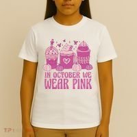 In October We Wear Pink Autumn Pumpkin Coffee T-Shirt thumb 4